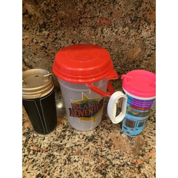 Disney Parks Resort Souvenir Plastic Travel Cups with Lids & Handles Lot of 3 - Picture 4 of 4